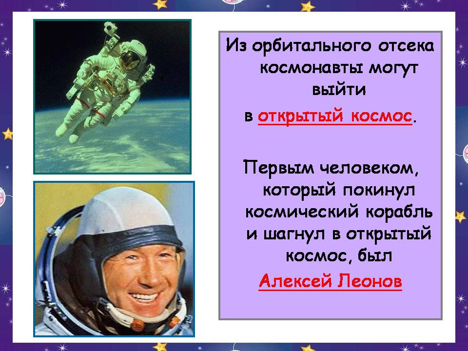 Про космос первый класс. Первый выход в открытый космос Леонова. Первый человек в открытом космосе.