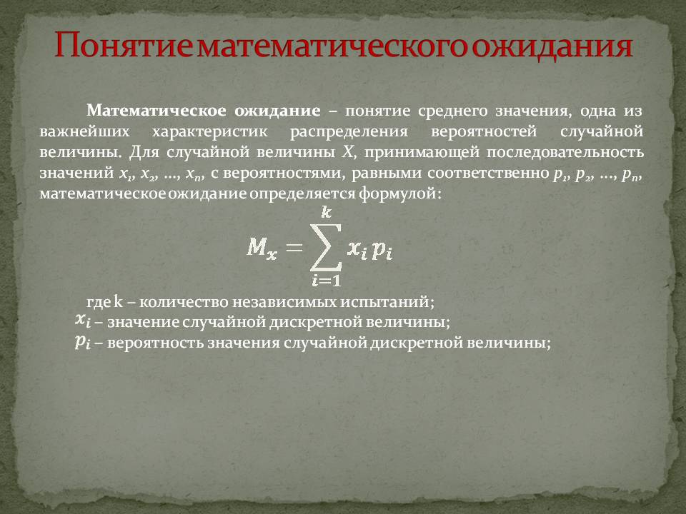 Объясните какие ожидания существовали в российском. Понятие математического ожидания. Среднее математическое ожидание. Математическое ожидание случайной величины презентация. Математическое ожидание и среднее значение.