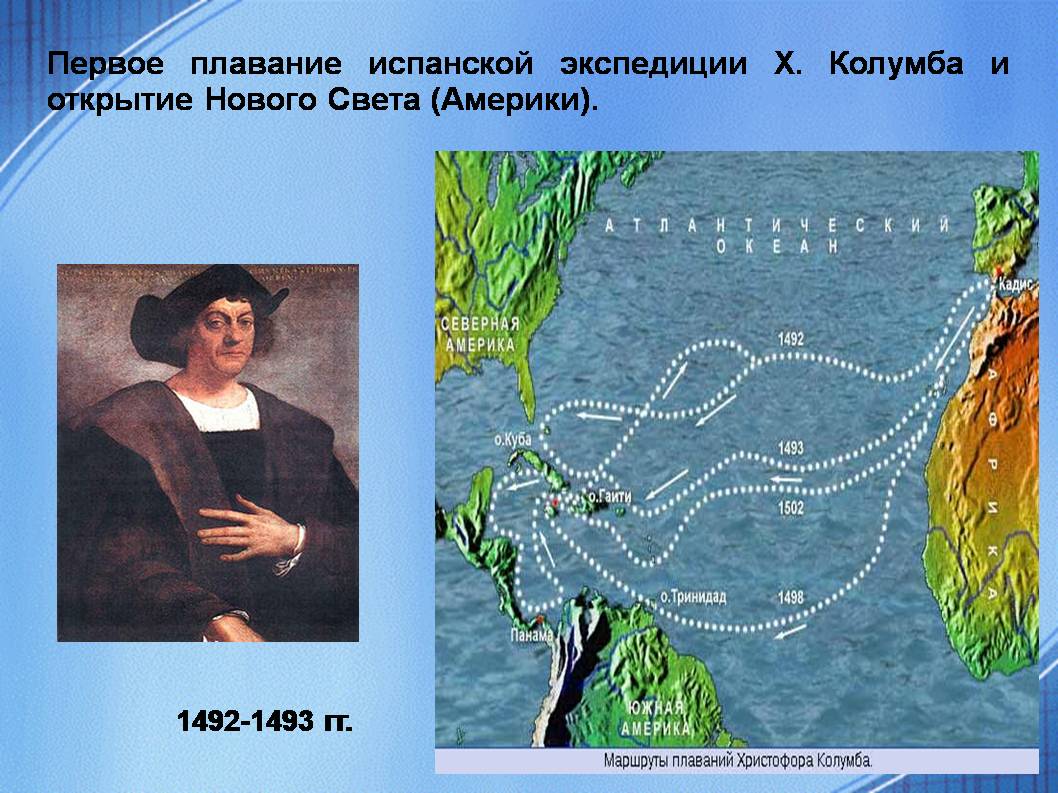 Открытия в области географии. Х Колумб 1492-1493. Открытие нового света — Экспедиция х. Колумба. Плавание Христофора Колумба.